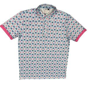 NWOT Flyte Golf Polo Shirt Short Sleeve Stretch Colorful Butterfly Pattern Large